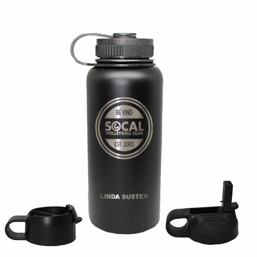 SoCal Stainless Steel Water Bottle with Three Lids and Two Straws